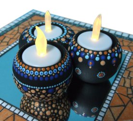 dot painting on small candle light holders